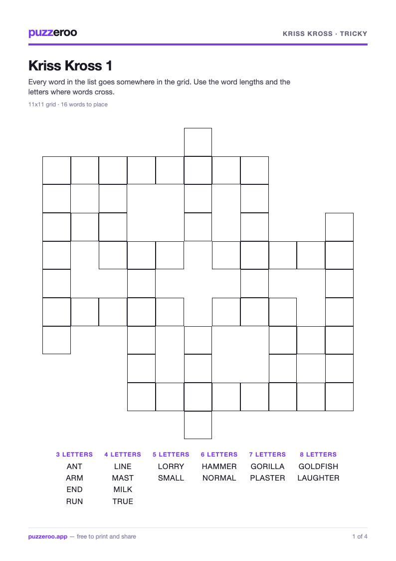 Preview of the Kriss Kross Tricky worksheet