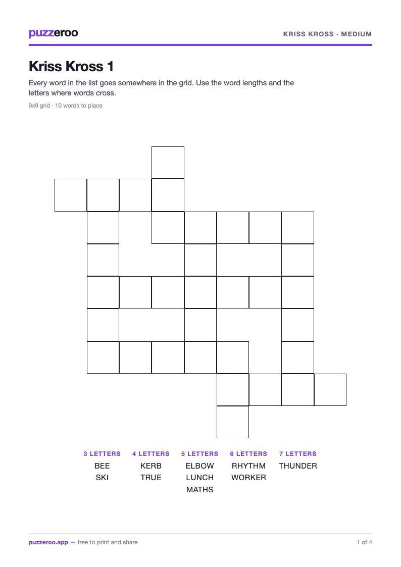 Preview of the Kriss Kross Medium worksheet