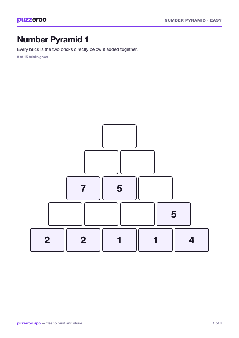 Preview of the Number Pyramid Easy worksheet