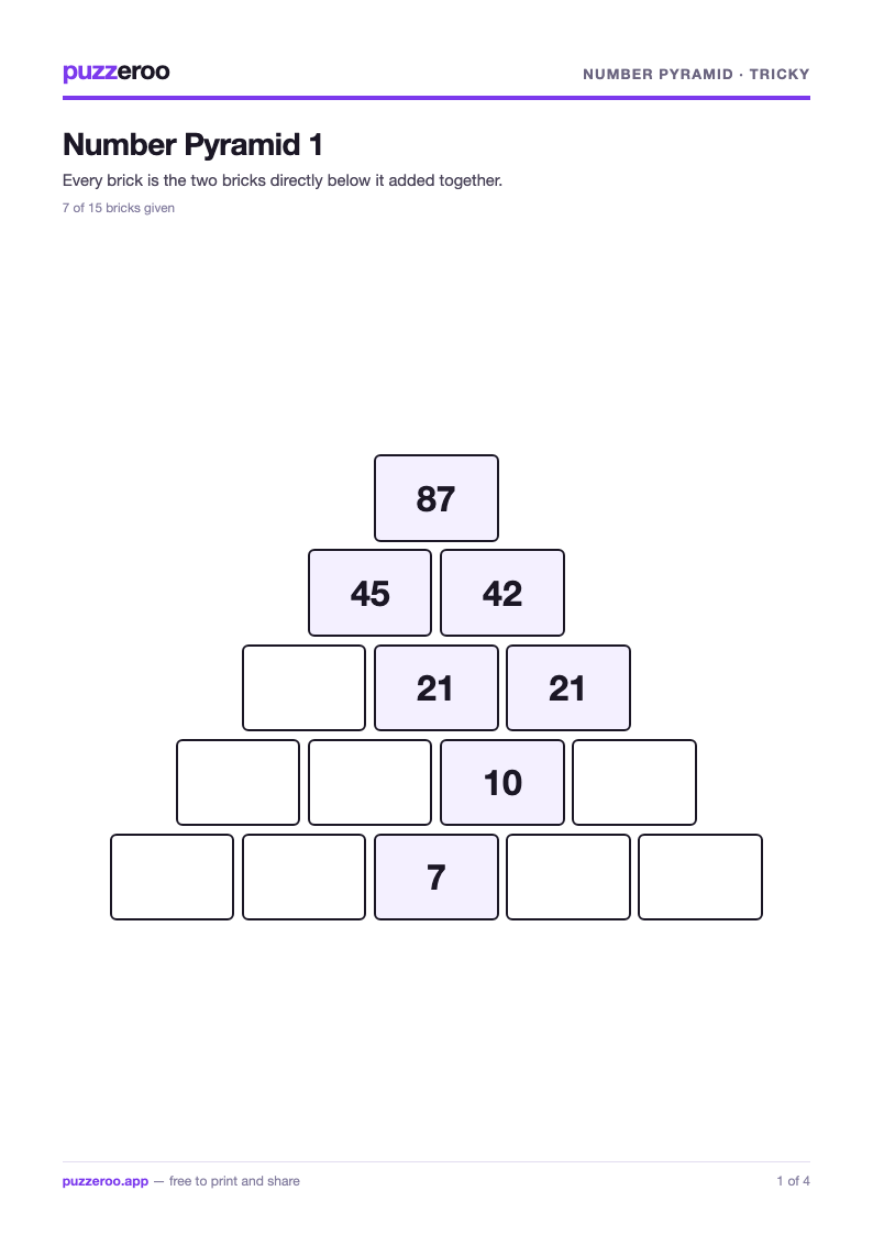 Preview of the Number Pyramid Tricky worksheet